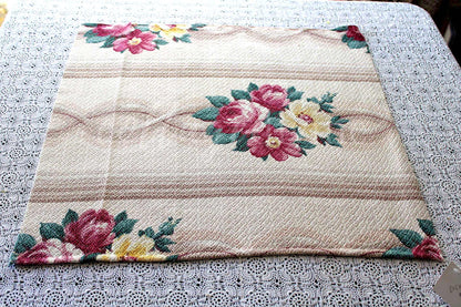 Vintage Floral Barkcloth Fabric Piece, 20.5" x 20" inches, Glencourt Style Champagne Beige, Deconstructed Curtain Panel, #2