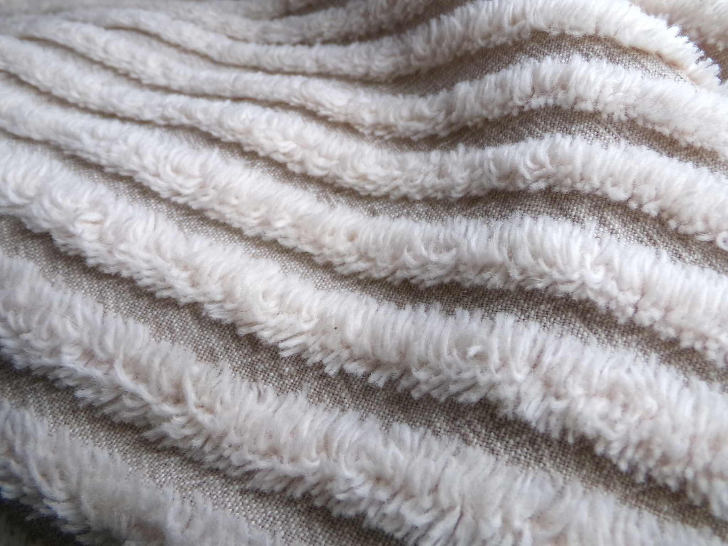 Aged Grey Striped Vintage Chenille Fabric Piece, Maroon Accent Stripes, 21" x 22" inches