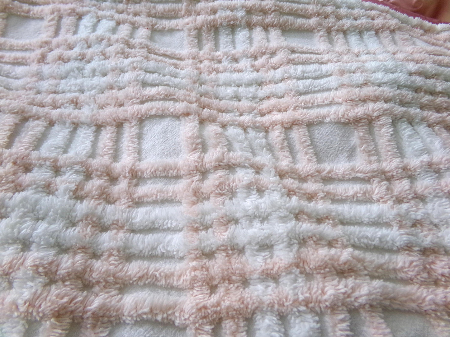 snuggly vintage chenille fabric, summery cottage plaid pattern, 18" x 24" cut piece