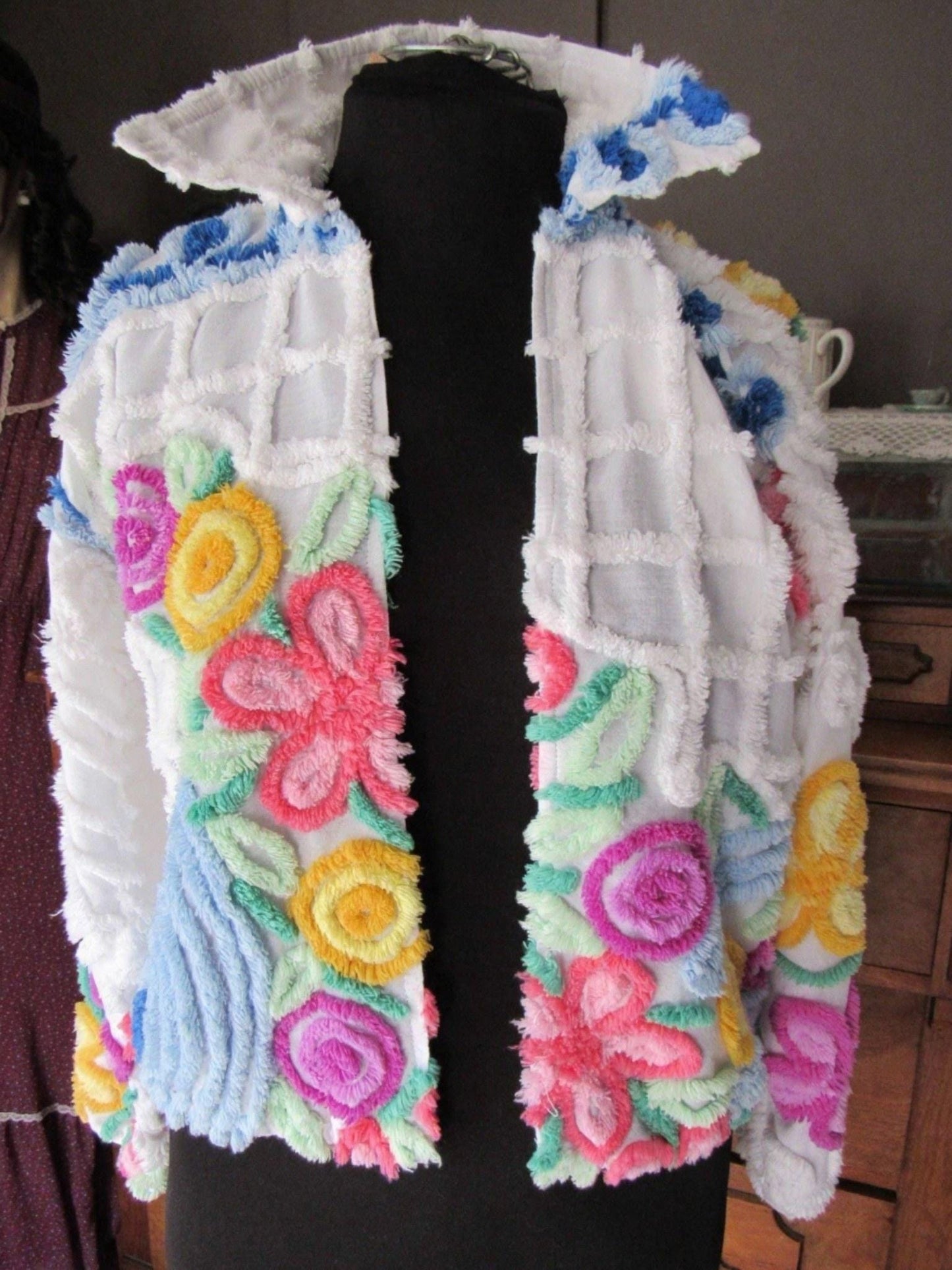 Vintage Chenille Jacket Early Canyon Group Damze San Diego Lightweight Cropped Spring Coat, XS