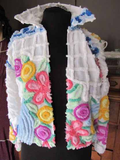 Vintage Chenille Jacket Early Canyon Group Damze San Diego Lightweight Cropped Spring Coat, XS