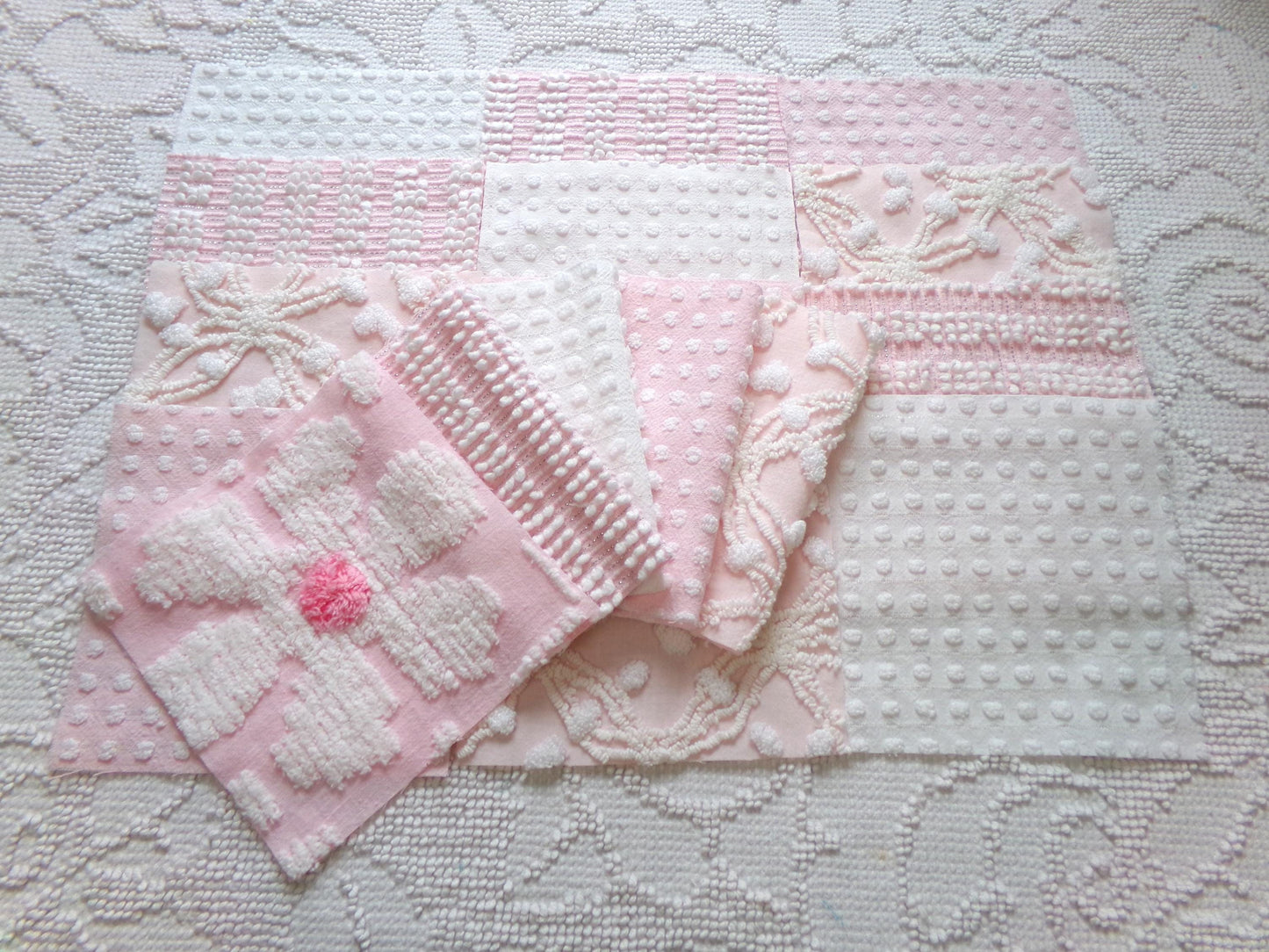 peaceful pinks 6" chenille fabric squares, set of 17 cottage chic quilt blocks for quilting, sewing & crafts