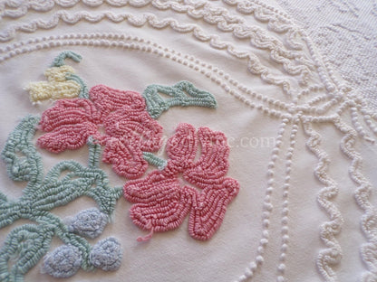 Romantic Cottage Chic Lily Vintage Chenille Quilt Fabric Piece, 19" x 26" inches, Pretty in Pillows