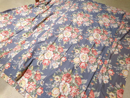 Lot of 3 Pair Ralph Lauren Kimberly Drapes Window Curtains, 6 Panels of Vintage Blue Floral Drapery Panels