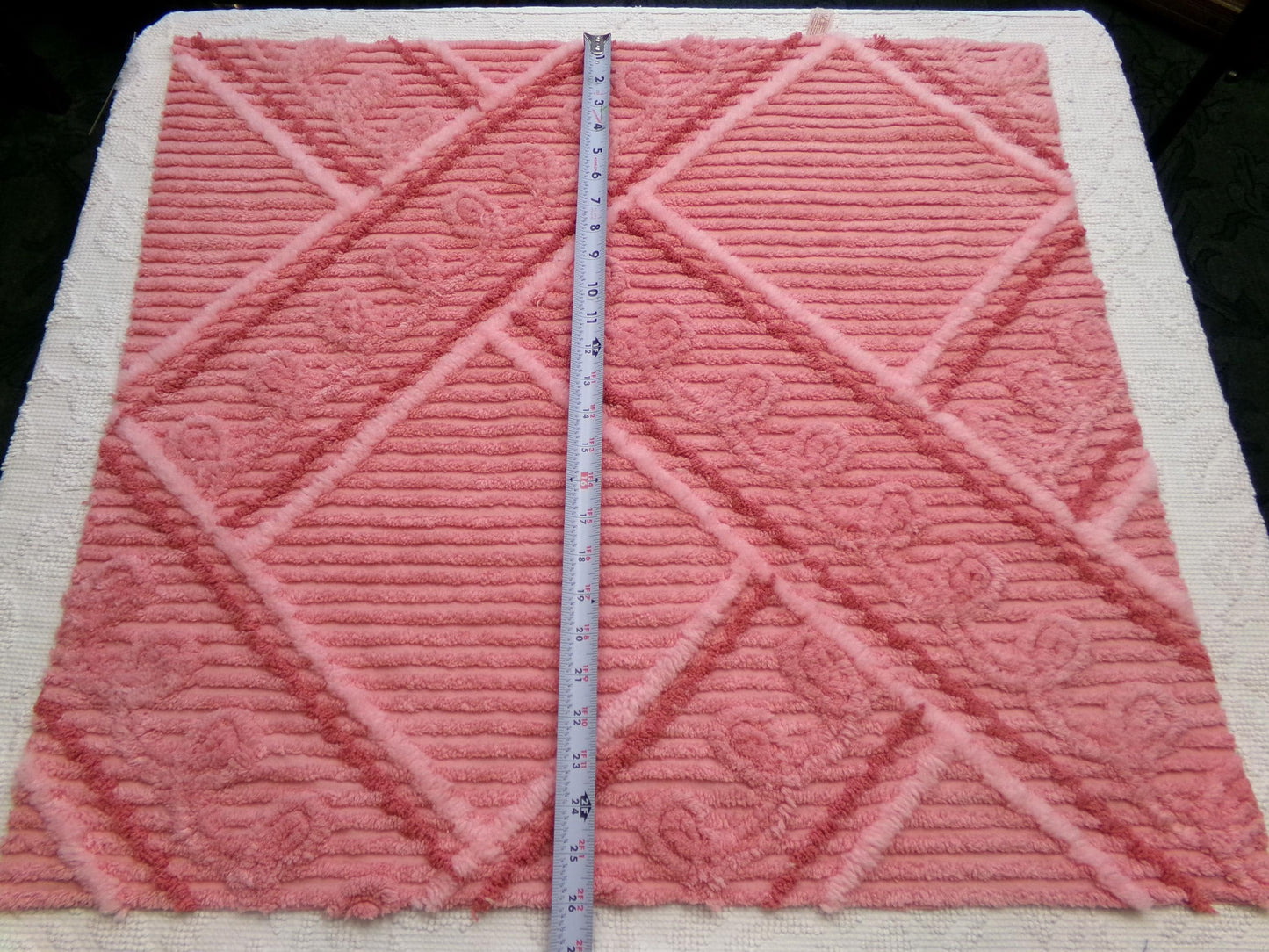 crossroads pink vintage chenille fabric in optic bold intersecting geometric design, 25" x 28" piece