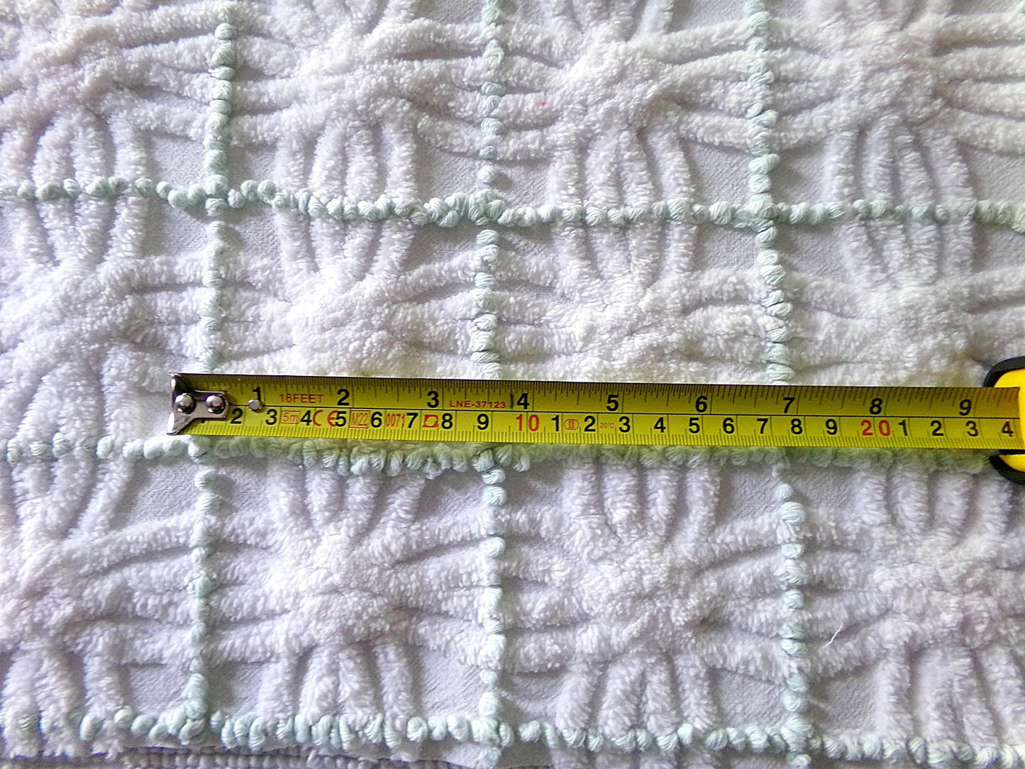 Popular Vintage Chenille Quilt Fabric, Mint Green Pearl Pops & White Spider Rings, 25" x 18" inch Piece