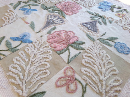 woodland botanicals vintage chenille fabric squares, set of 16 natural floral 6" quilt blocks for crafts, sewing, diy pillow covers