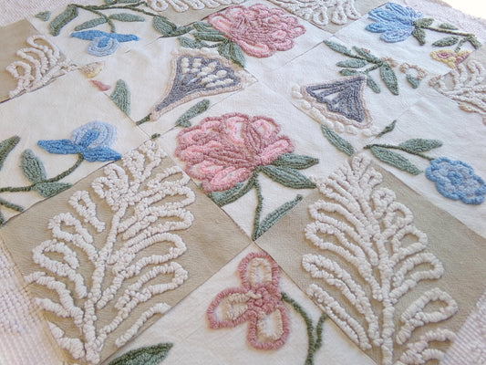 woodland botanicals vintage chenille fabric squares, set of 16 natural floral 6" quilt blocks for crafts, sewing, diy pillow covers