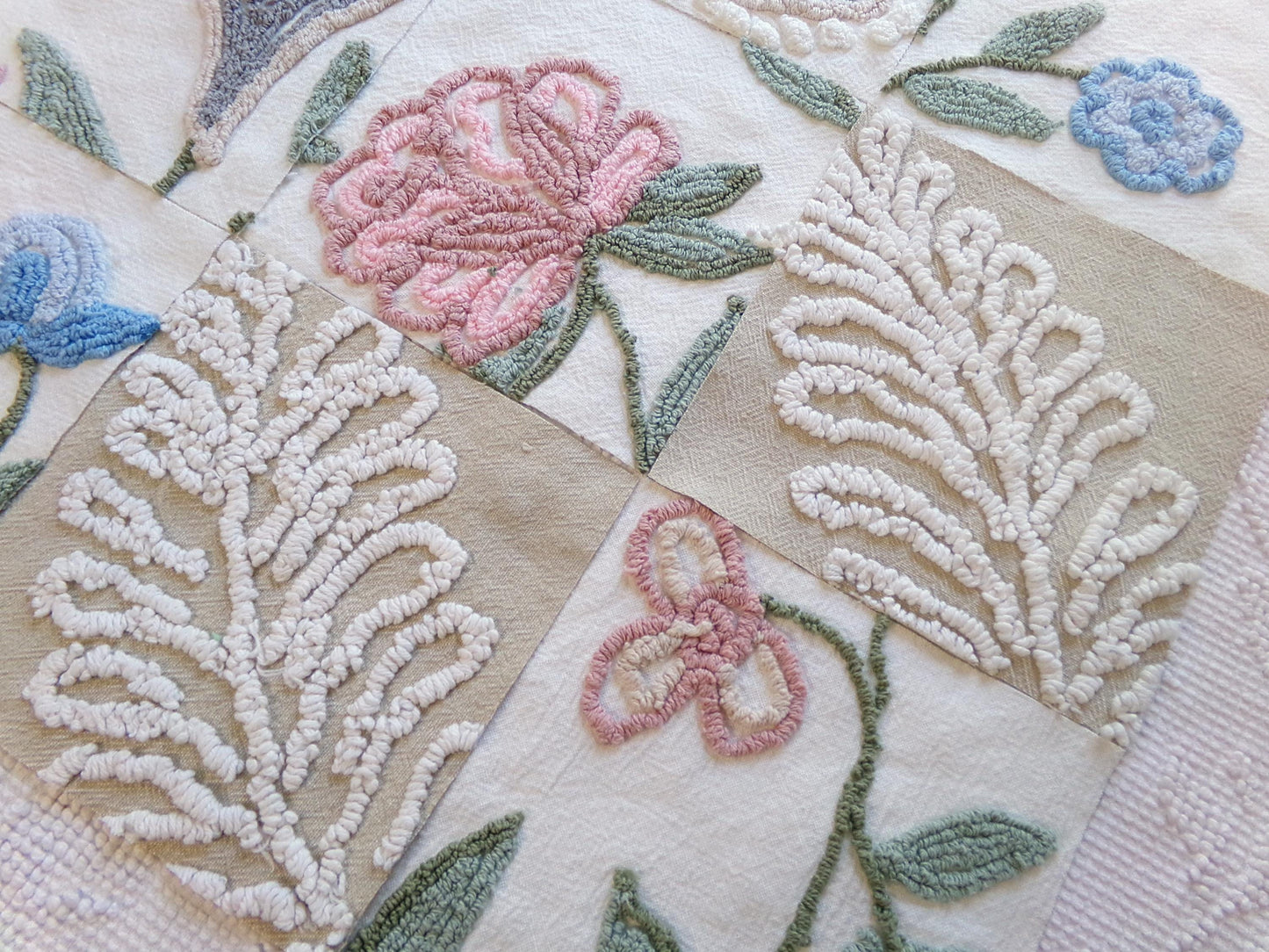 woodland botanicals vintage chenille fabric squares, set of 16 natural floral 6" quilt blocks for crafts, sewing, diy pillow covers