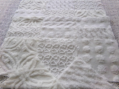 Weathered Whites Vintage Chenille Fabric Squares, 17 Blocks, 6" x 6" inch, Neutral Shades of Classic White