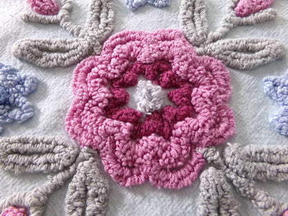 exquisite floral bloom chenille fabric, so pretty for pillow cover, 16" x 20.5" needletuft piece in ice blue with mauve pink flowers