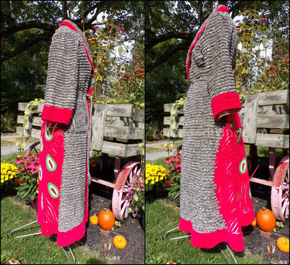 Red Peacock Vintage Women's Chenille Robe, 1940s Salt & Pepper Handmade Bathrobe, Size Small