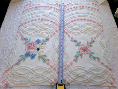 Vintage Chenille Fabric: Needletuft Wildflowers Sewing Material 24" x 23"