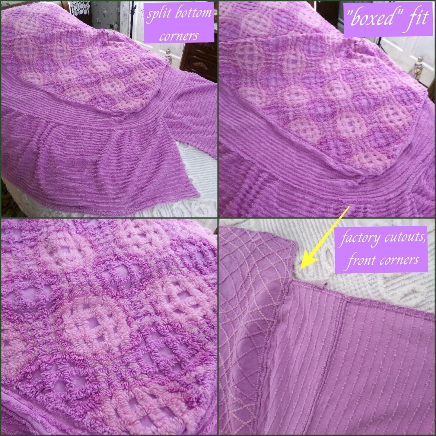 Webbed Optic Vintage Chenille Bedspread Fantasy Unicorn Color Full Sz Boxed & Fitted