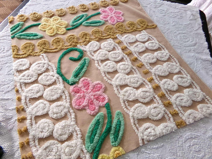 Shabby Cute Caramel Curlicue Floral Vintage Chenille Fabric, 21" x 24" inch Piece, Boho Sewing Material for Pillows, Wall Hangings, Crafts
