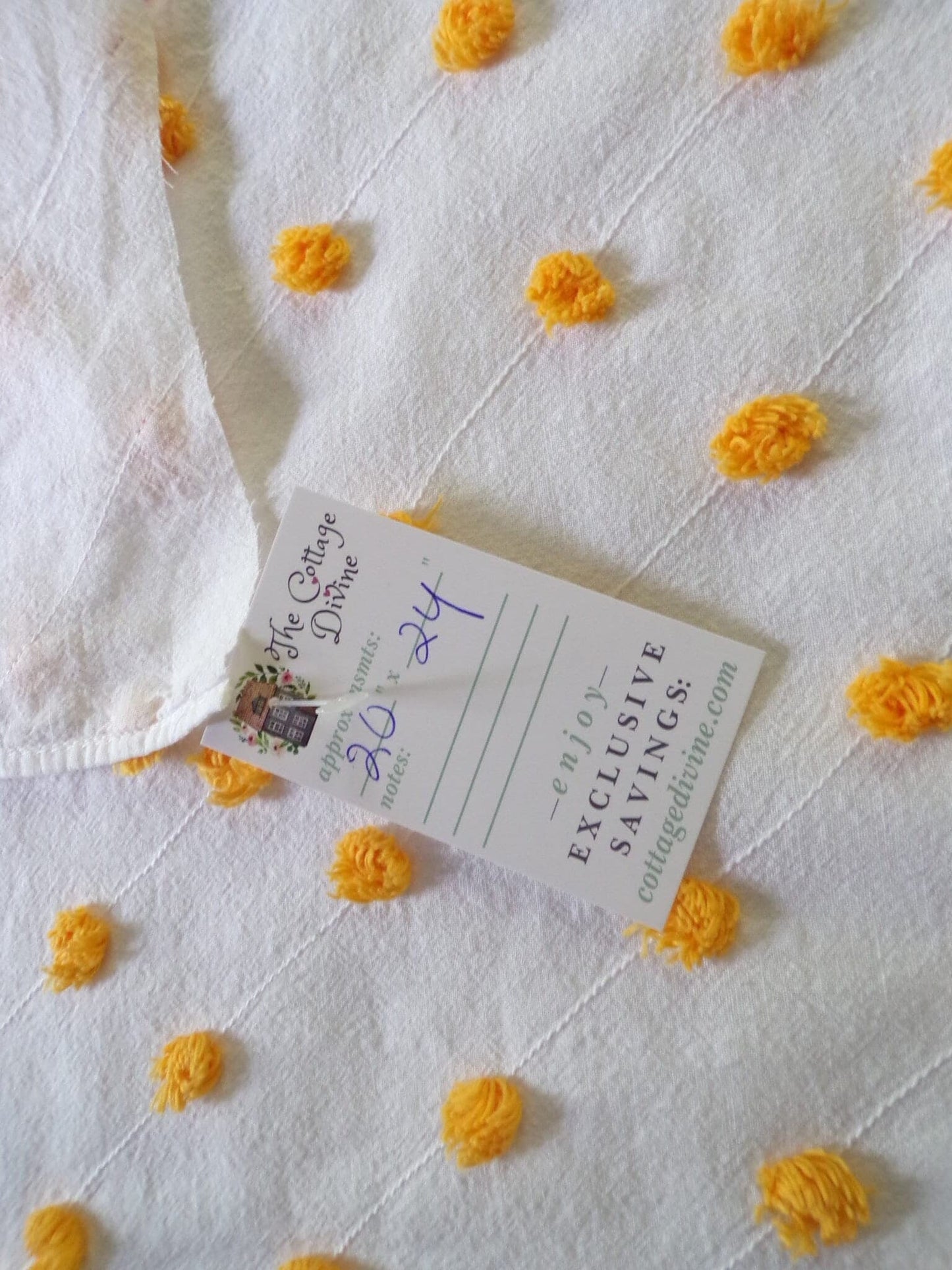 Golden Harvest Puff Pops Vintage Chenille Fabric, 24" x 20"-inch Handtufted Piece, Unique in DIY Pillows & Quilts