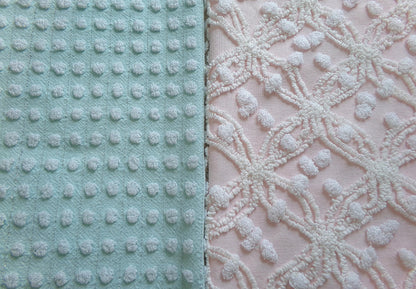 Vintage Chenille Fabric Bundle in Pink & Aqua, 2 Pieces 12" x 18" each | Easy Stash Builder for Fiber Arts, Quilting