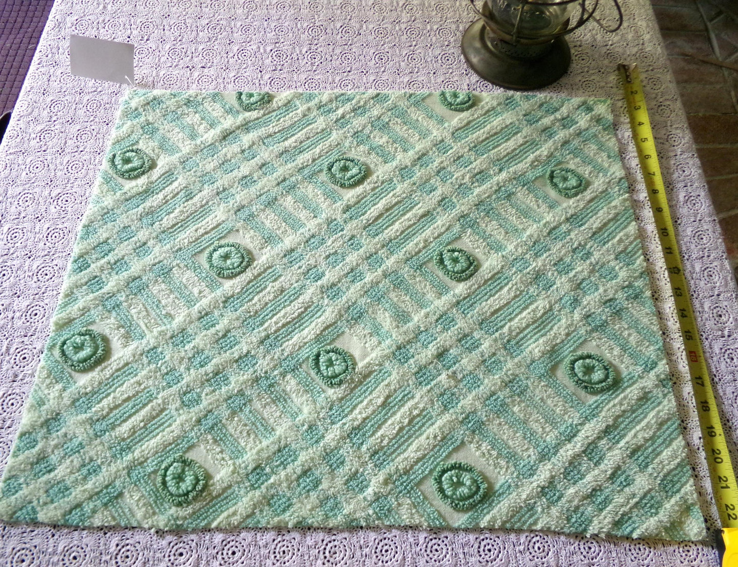 Donut Dots Vintage Chenille Fabric Material, 24" x 20" inch Piece, Lightweight Shamrock Green