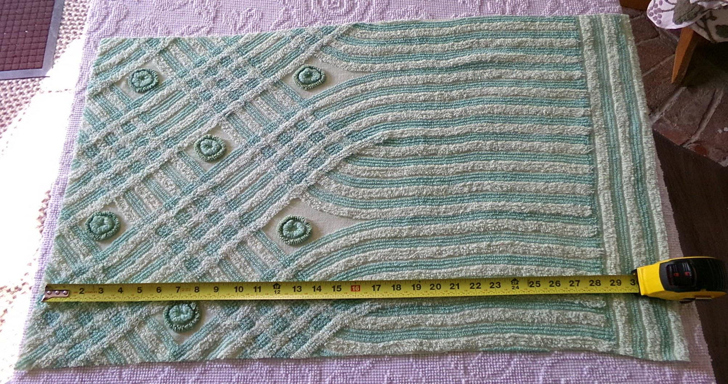 Retro Two Tone Shamrock Green Vintage Chenille Fabric Material, 18" x 31" inch Piece, Donut Dots, Long Tonal Stripes
