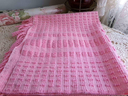 pink pearly pops vintage chenille fabric, 20" x 24" cut piece quilt material for sewing, crafts, upcycling, fun texture & unique design