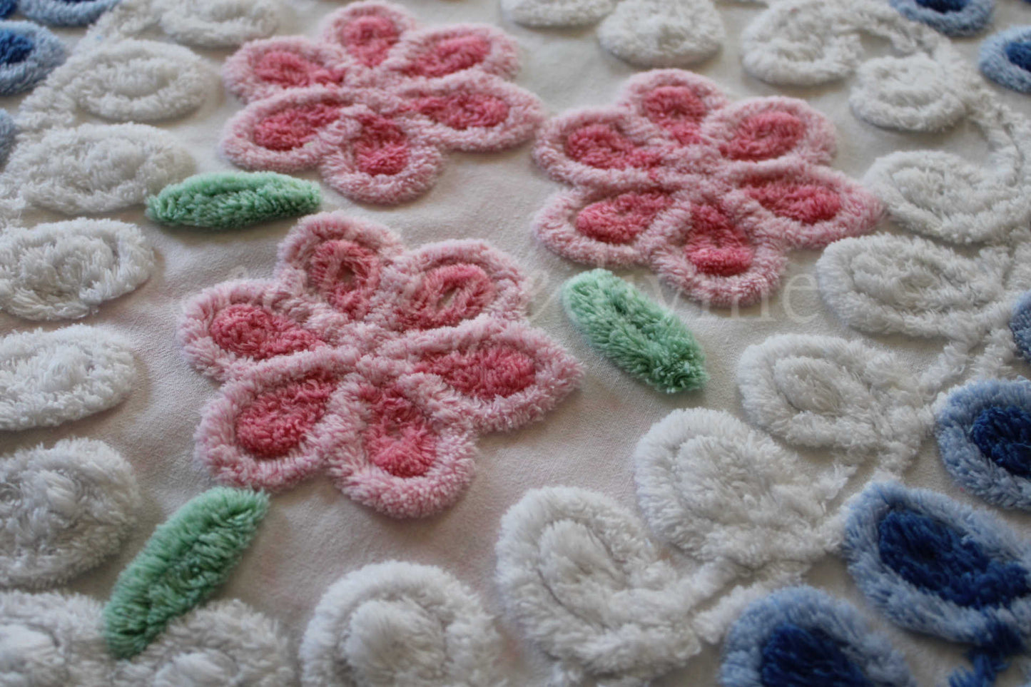 Cottage Hearts & Pink Roses Vintage Chenille Fabric, Classic 50s Design, 38" x 18" inch LARGE piece
