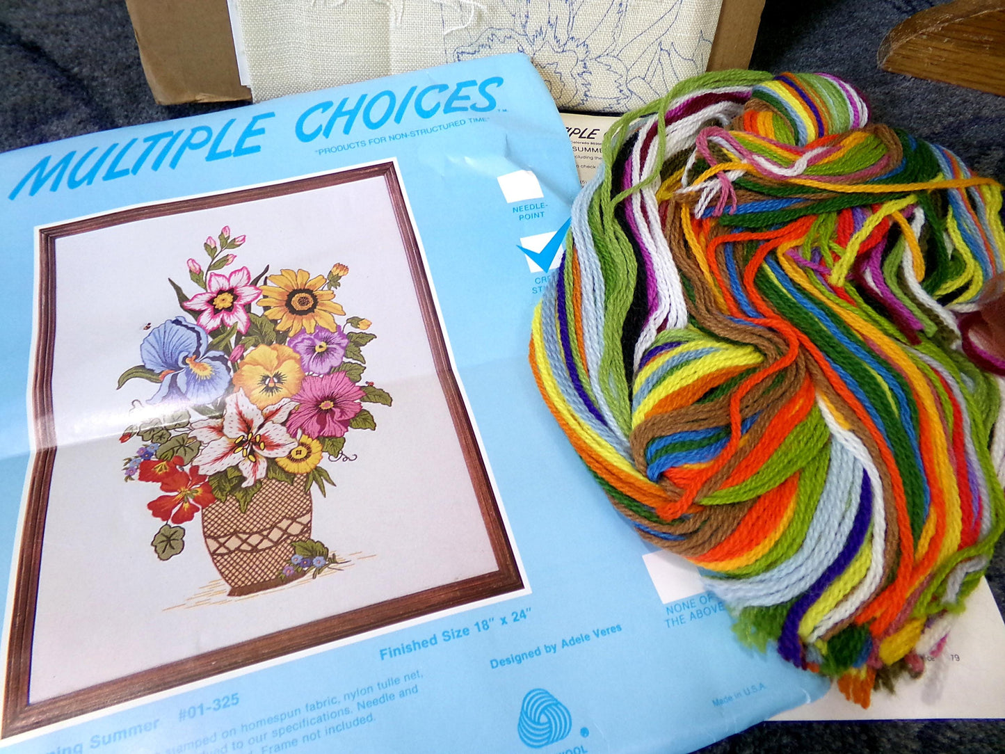 BLOOMING SUMMER Crewel Embroidery Kit, Rare Vintage Multiple Choices Floral Stitchery 01-325, Adele Veres design