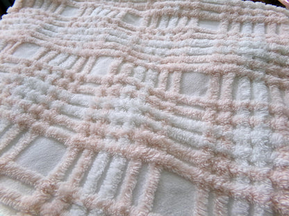 snuggly vintage chenille fabric, summery cottage plaid pattern, 18" x 24" cut piece