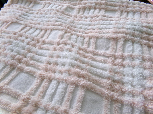 snuggly vintage chenille fabric, summery cottage plaid pattern, 18" x 24" cut piece