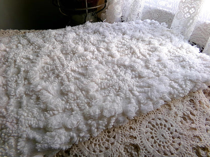 Snowflake Spokes Chenille Fabric Material, 19" x 20" inch Vintage Piece Loaded With Intricate Tufting