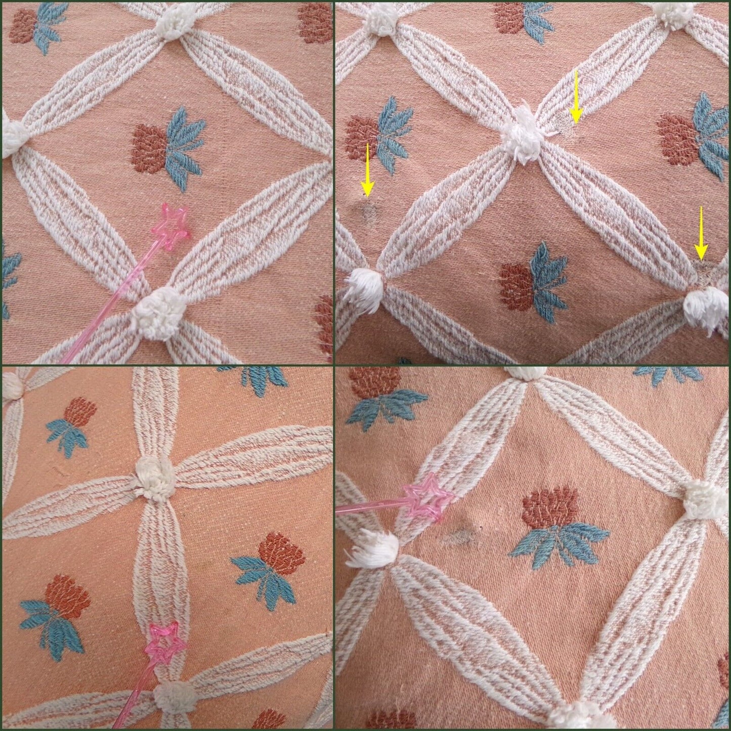 shabby chic style Vintage woven & chenille bedspread, coral rose twin coverlet