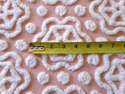 fairytale daisy dots vintage chenille fabric, beautiful white spoked daisies on rose pink cotton, 20" x 24" piece of sewing & quilt material
