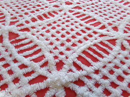 Red & White Geometric Chenille Fabric - Vintage Tufted Textured Cotton Fabric Quilting Crafts - 17" x 24" Piece of Sewing Material