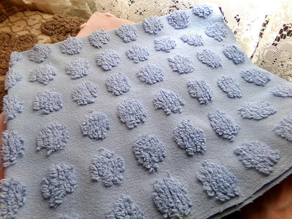 big blue coin pops chenille fabric, vintage style dots on serene blue cotton, 21" x 24" piece of sewing material for crafts & quilting