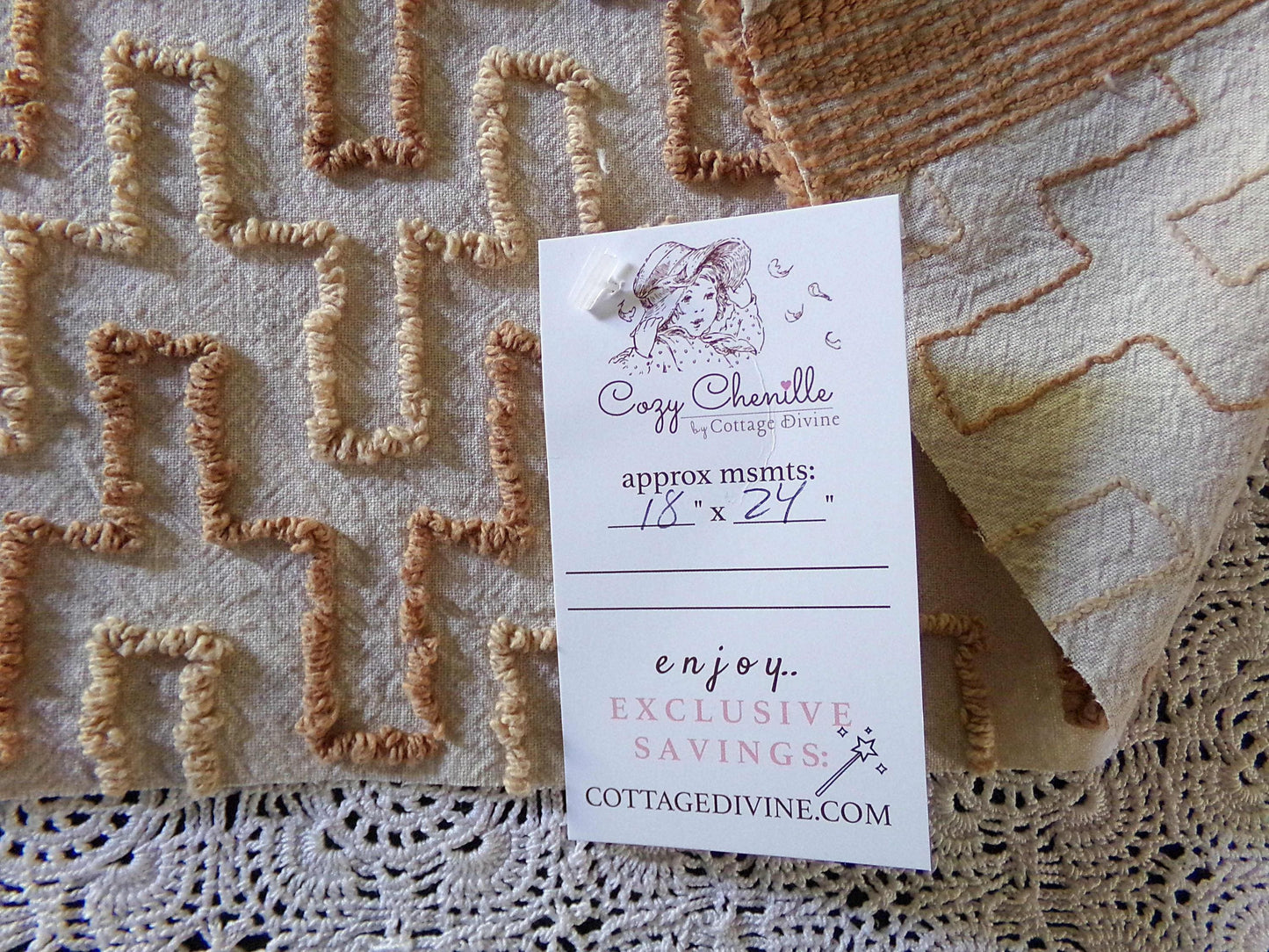 Sandcastles Vintage Chenille Fabric, 18" x 24" Piece, Earthtone Geometric Boho Browns, for Quilts, Sewing, Fiber Arts, Crafts