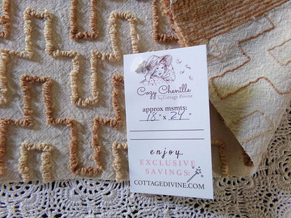 Sandcastles Vintage Chenille Fabric, 18" x 24" Piece, Earthtone Geometric Boho Browns, for Quilts, Sewing, Fiber Arts, Crafts