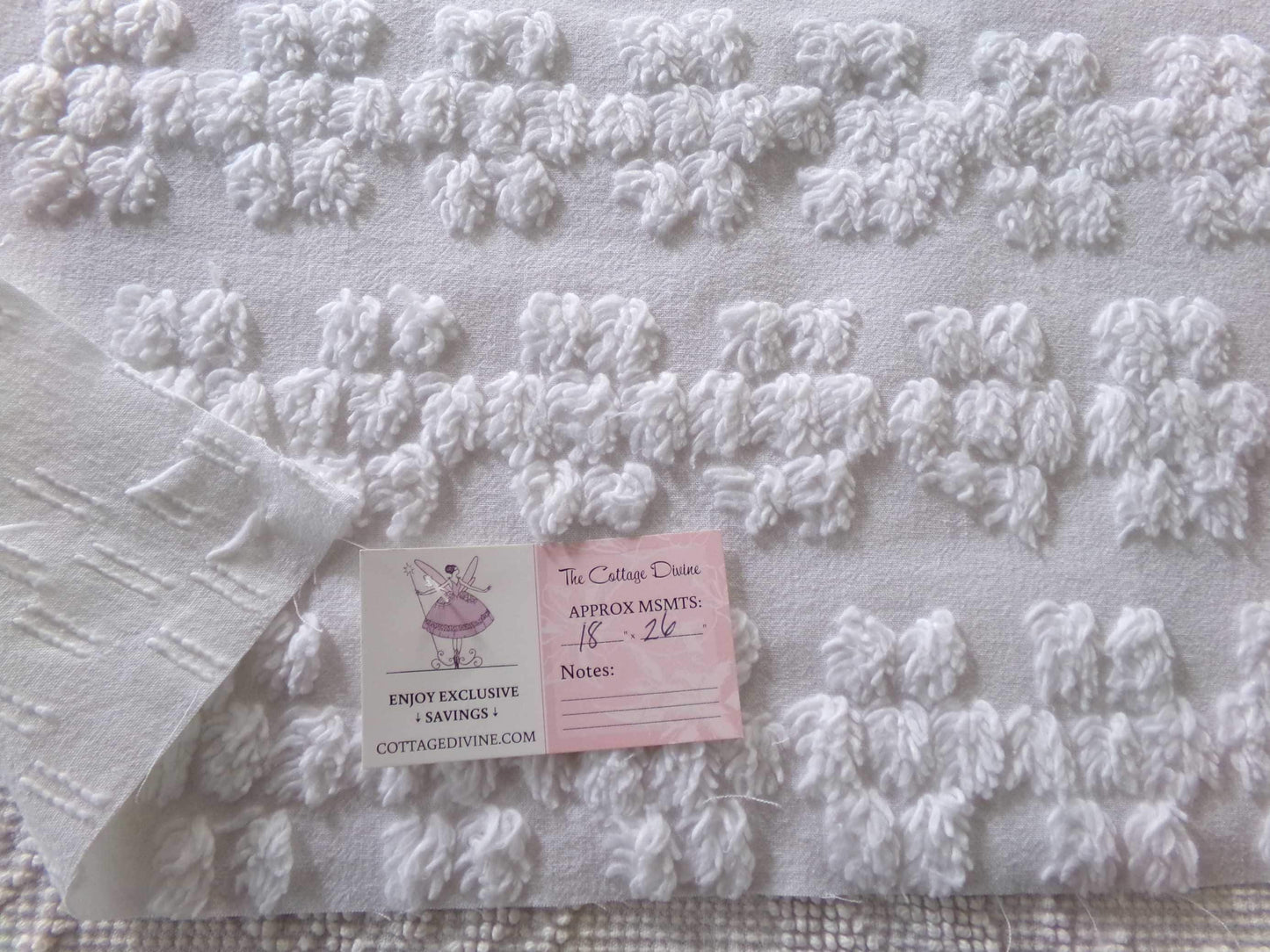 Cute Chenille Fabric Shabby Daisy Print, vintage style versatile white sewing material, 18" x 26" inches