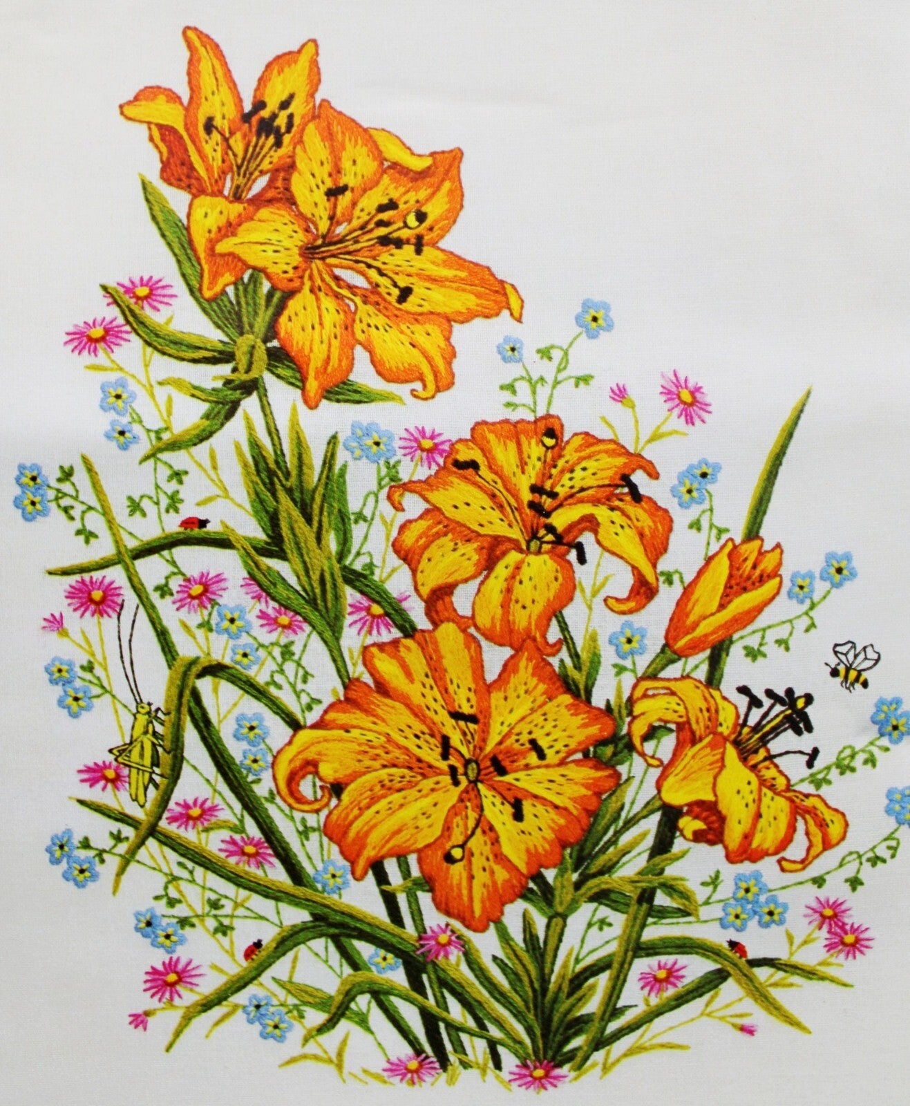 TIGER LILIES Vtg Crewel Embroidery Kit Boho Lily Floral Paragon Stitchery 0213