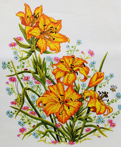 TIGER LILIES Vtg Crewel Embroidery Kit Boho Lily Floral Paragon Stitchery 0213