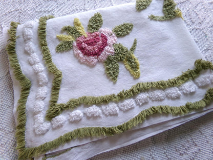 victorian style rose vintage chenille fabric, 19" x 25" inch piece of cotton sewing material, great for pillows & crafts