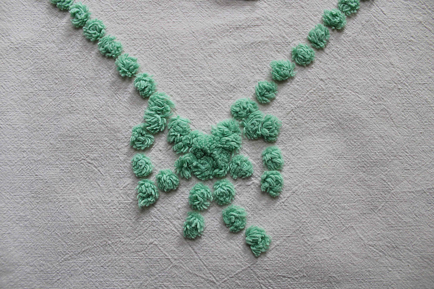 sculpted floral vintage chenille fabric, tulip peony flowers & little green bows, 20" x 25" inch piece of cotton sewing material for pillows