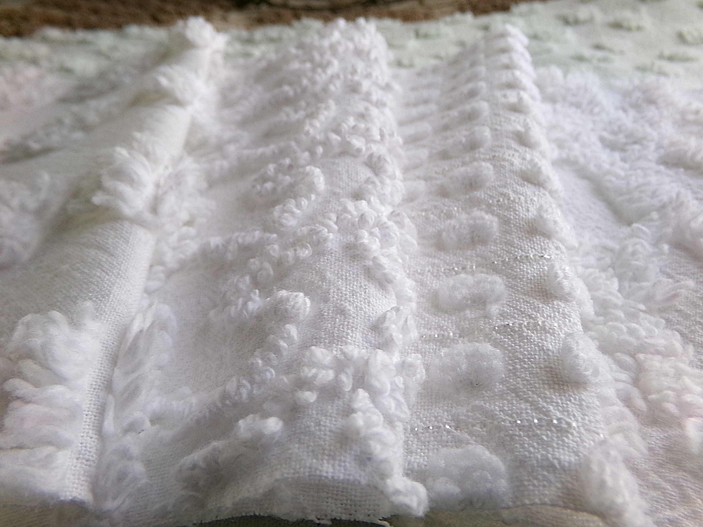 Snow Day White Fabric Squares Cut from Vintage Chenille Bedspreads, 16 Quilt Blocks, 6" x 6" inch each