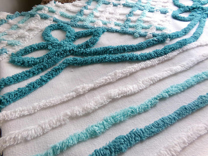 Pretty Vintage Chenille Fabric with Cottage Bow Swags, 24" x 25" inch Piece, 100% Cotton, Tonal Green & White