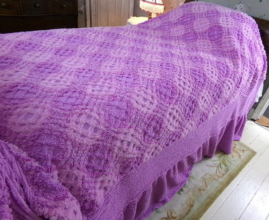 Webbed Optic Vintage Chenille Bedspread Fantasy Unicorn Color Full Sz Boxed & Fitted