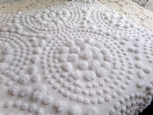 mystic moon vintage chenille fabric with celestial design, 24" x 20" inch antique handtufted pops piece, great for decorative pillows