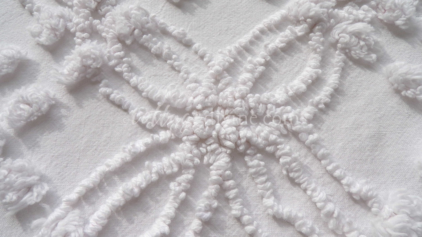 Farmhouse White Vintage Chenille Fabric Piece, 20" x 24" inches, Versatile & Neutral in Quilts and Pillows