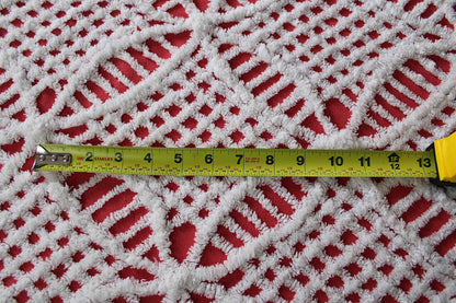 red & white chenille fabric, fun festive wedding rings, 19" x 27" inch piece, 100% lightweight cotton, great for vintage Christmas stockings
