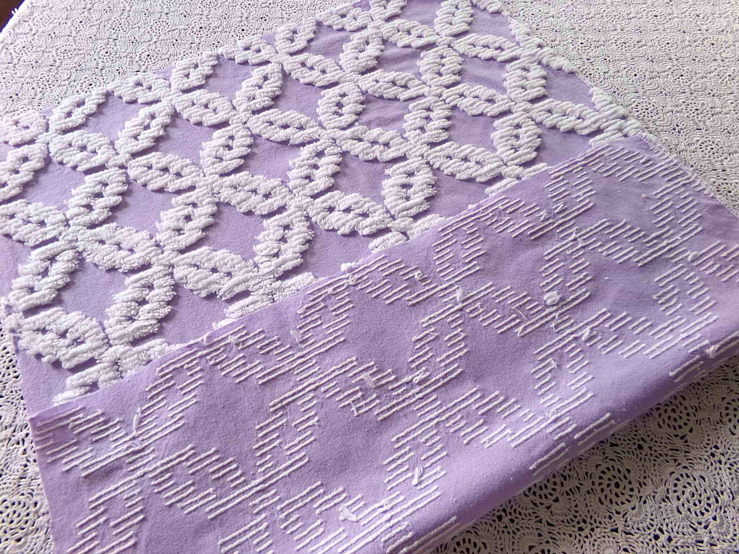 Sculpted Lavender Petals Vintage Cotton Chenille Fabric, Geometric Floral Design, 20" x 24" inch Piece, Lovely in Springtime Quilts, Pillows
