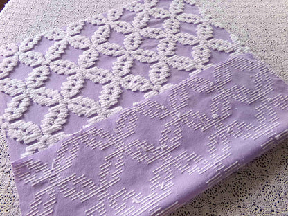 Sculpted Lavender Petals Vintage Cotton Chenille Fabric, Geometric Floral Design, 20" x 24" inch Piece, Lovely in Springtime Quilts, Pillows