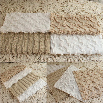 On Trend Neutral Chenille Fabric Squares for Quilting & Crafts in Versatile Sand, Vintage Mocha, White - 16 Rotary Cut Blocks, 6" x 6" inch