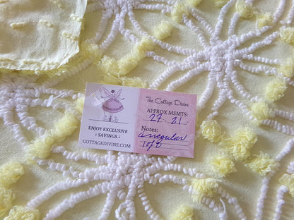 springtime yellow & white chenille fabric, vintage 27" x 21" inch piece of quilt material with fluffy pops, needletuft spider rings